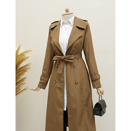 Lucky Life Astarlı Kemerli Trenckot -Taba