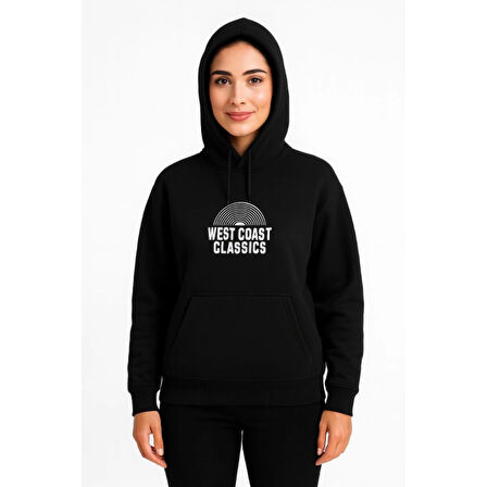Lucky Life Üç İplik Kapüşonlu Ön Ve Arka Baskılı SweatShirt Hoodie - Siyah