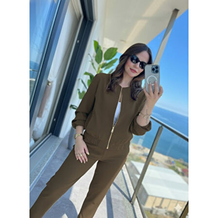 Lucky Life Kadın Uzun Kollu önden Fermuarlı Modal Ceket Ve Pantolon Ikili Takım