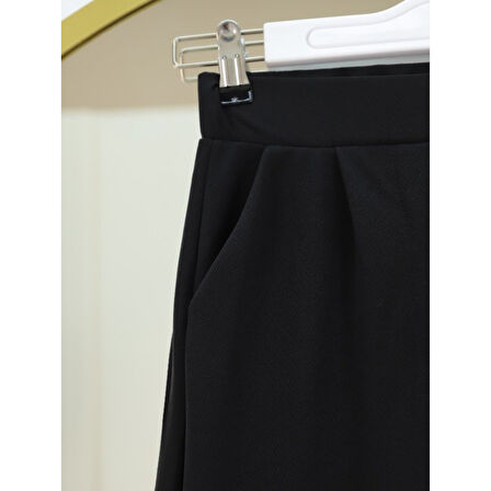 Cırtlı Fermuarlı Palazzo Pantolon -Siyah