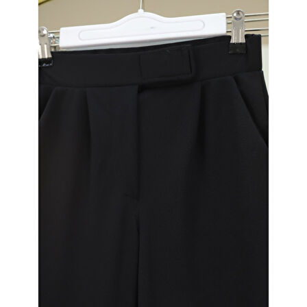 Cırtlı Fermuarlı Palazzo Pantolon -Siyah