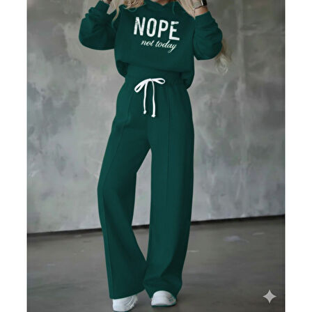 Lucky Life Kadın Uzun Kollu Nope Baskılı Beli Ribanalı Ikili Takım