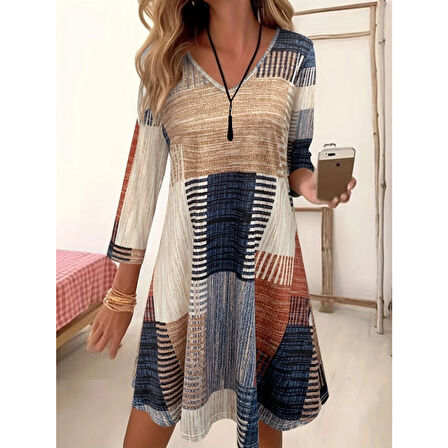 Lucky Life Kadın Uzun Kollu V Yaka Süprem Mini Elbise