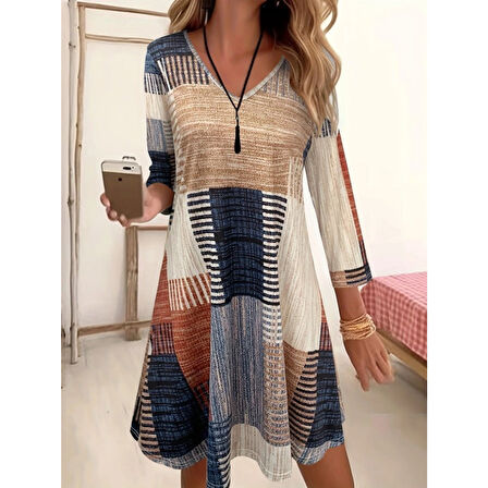 Lucky Life Kadın Uzun Kollu V Yaka Süprem Mini Elbise