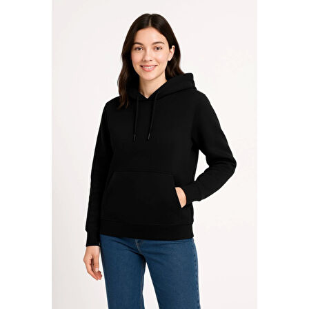 Lucky Life Üç İplik Kapüşonlu Kanguru Çepli SweatShirt Hoodie - Siyah