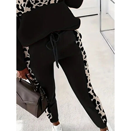 Lucky Life Kadın Uzun Kollu Fermuarlı Karışık Desenli Viskon Iki Iplik Bluz Ve Pantolon Ikili Takım