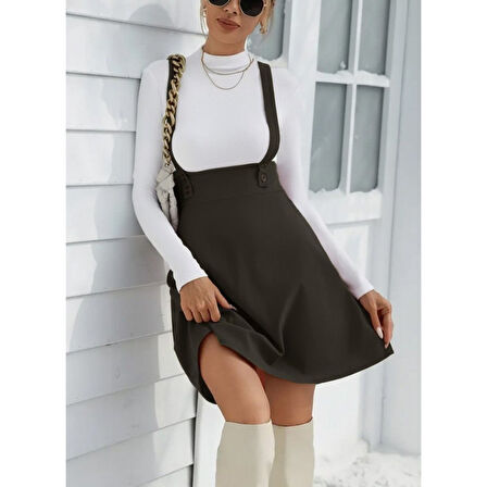 Lucky Life Kadın Askılı Düğmeli Mini Süet Elbise