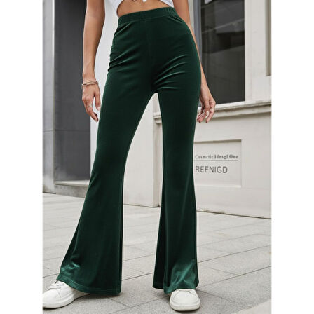 Lucky Life Kadın Yüksek Bel Paçaya Doğru Genişleyen Kadife Pantolon