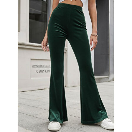 Lucky Life Kadın Yüksek Bel Paçaya Doğru Genişleyen Kadife Pantolon