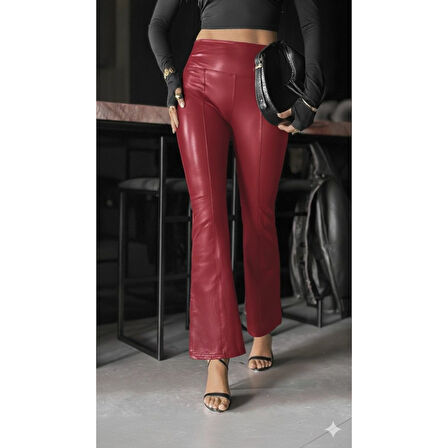 Lucky Life Kadın Yüksek Bel Paçaya Doğru Geniş Deri Pantolon