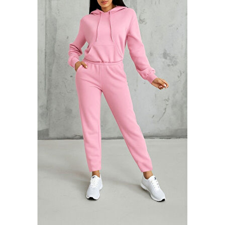 Lucky Life Lucky Life Kadın Uzun Kollu Kapşonlu Bağcıklı üç Iplik Bluz Ve Pantolon Ikili Takım