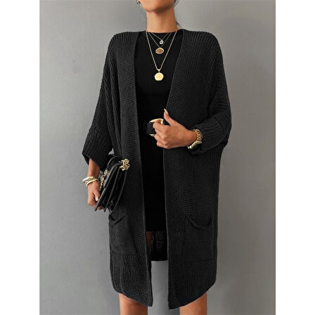 Lucky Life Kadın Oversize Kalıp Cep Detay Salaş Triko Hırka