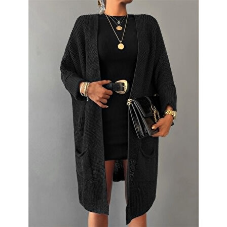 Lucky Life Kadın Oversize Kalıp Cep Detay Salaş Triko Hırka