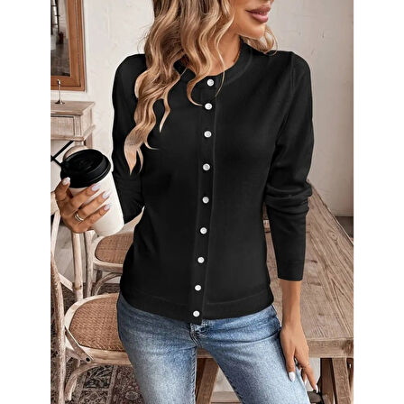 Lucky Life Kadın Uzun Kollu önden Düğmeli Triko Ceket