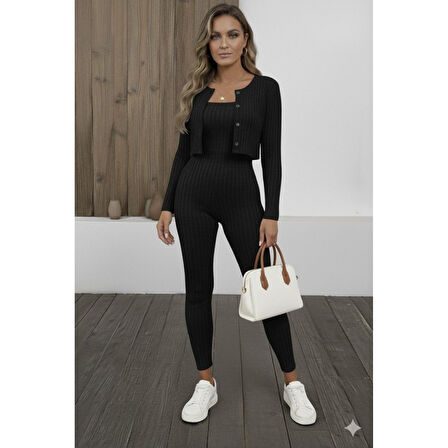 Lucky Life Kadın Uzun Kollu şardonlu Kaşkorse Straplez Ile Kısa önden Düğmeli Ceket Ikili Takım