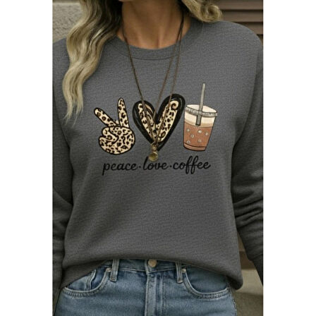 Lucky Life Kadın Uzun Kollu Bisiklet Yaka Kalp Desenli Viskon Iki Iplik Bluz