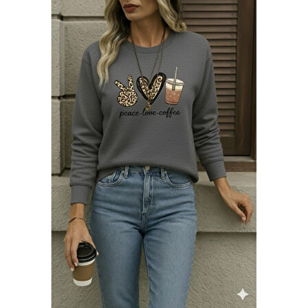 Lucky Life Kadın Uzun Kollu Bisiklet Yaka Kalp Desenli Viskon Iki Iplik Bluz