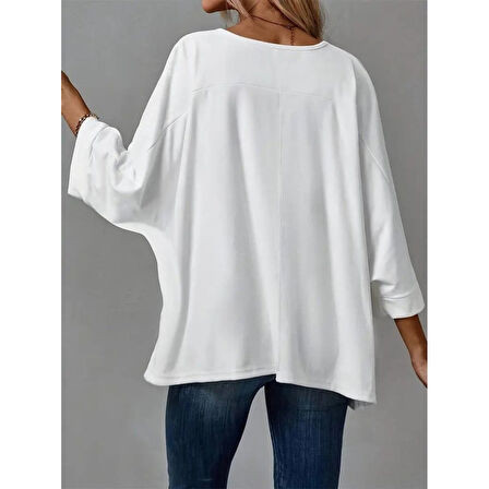 Lucky Life Kadın Truvakar Kollu Bisiklet Yaka Viskon Bluz