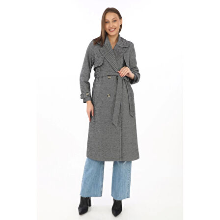 Balık Sırtı Kaşmir Uzun Kaşe Kaban - Füme