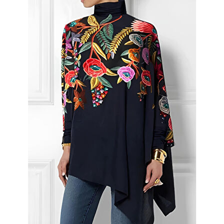 Lucky Life Kadın Uzun Kollu Balıkçı Yaka Asimetrik Kesim Mikro Bluz