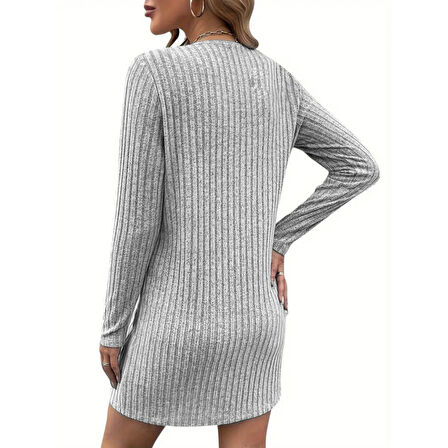 Lucky Life Kadın  Uzun Kollu Yakadan Fermuarlı Kısa şardonlu Kaşkorse Elbise