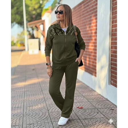 Lucky Life Kadın Uzun Kollu önden Fermuarlı Pul Payetli Alt üst Viskon Iki Iplik Takım