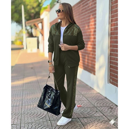 Lucky Life Kadın Uzun Kollu önden Fermuarlı Pul Payetli Alt üst Viskon Iki Iplik Takım