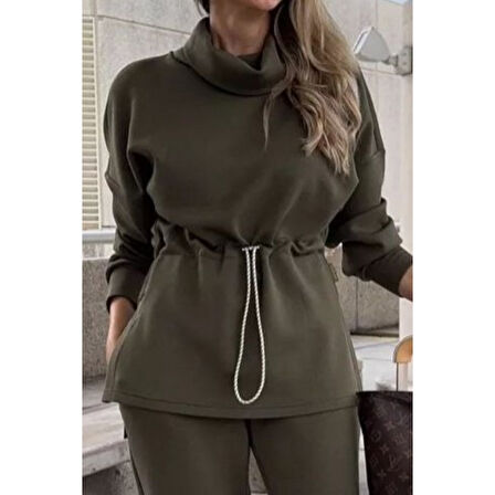 Lucky Life Kadın Uzun Kollu Balıkçı Yaka Belden Lastikli Modal Bluz Ve Pantolon Ikili Takım