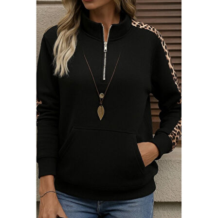 Lucky Life Kadın Uzun Kollu Balıkçı Yaka önden Fermuarlı Polar Bluz