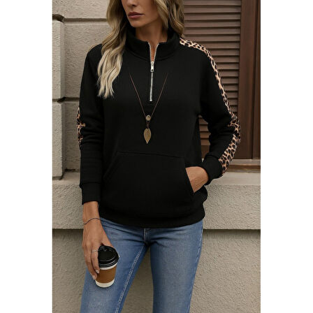 Lucky Life Kadın Uzun Kollu Balıkçı Yaka önden Fermuarlı Polar Bluz