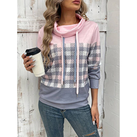 Lucky Life Kadın Uzun Kollu Balıkçı Yaka Bağcıklı Desenli şardonlu Dalgıç Bluz