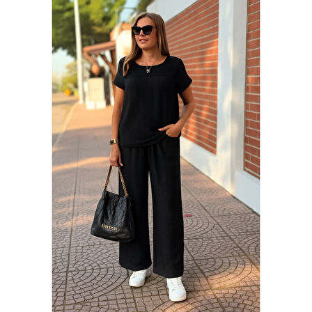 Lucky Life Kadın Kısa Kollu Yakası Açık Aerobin Bluz Ve Pantolon Ikili Takım