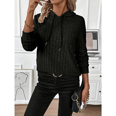 Lucky Life Kadın Uzun Kollu Kapşonlu Bağcıklı şardonlu Kaşkorse Bluz