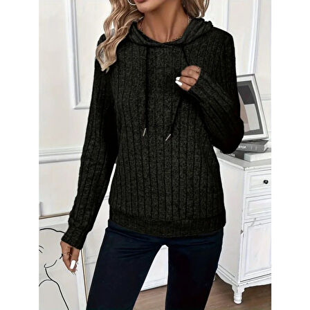 Lucky Life Kadın Uzun Kollu Kapşonlu Bağcıklı şardonlu Kaşkorse Bluz