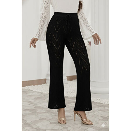 Lucky Life Kadın Yüksek Bel Bağcıklı Desenli Trikopantolon