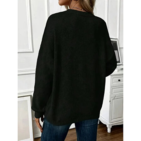 Lucky Life Kadın Uzun Kollu Bisiklet Yaka Düşük Omuz Detaylı Triko Bluz