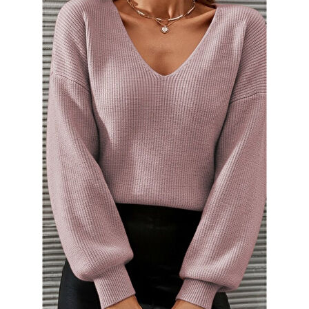 Lucky Life Kadın Uzun Kollu V Yakalı Triko Bluz