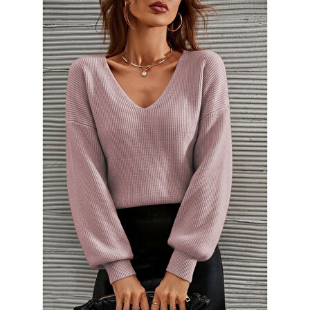 Lucky Life Kadın Uzun Kollu V Yakalı Triko Bluz