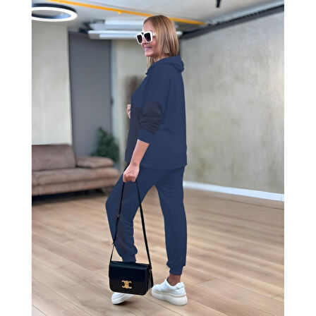 Lucky Life Kadın Uzun Kollu Kapşonlu Viskon Iki Iplik Bluz Ve Pantolon Ikili Takım