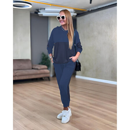 Lucky Life Kadın Uzun Kollu Kapşonlu Viskon Iki Iplik Bluz Ve Pantolon Ikili Takım