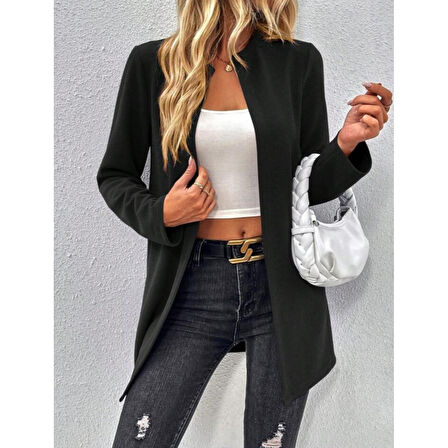 Lucky Life Kadın Uzun Kollu önü Açık Uzun Modal Ceket