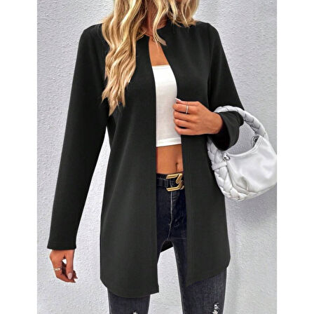 Lucky Life Kadın Uzun Kollu önü Açık Uzun Modal Ceket