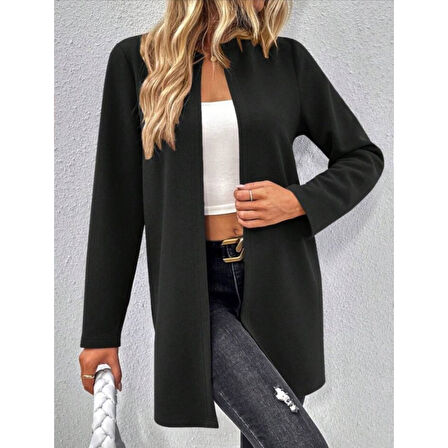 Lucky Life Kadın Uzun Kollu önü Açık Uzun Modal Ceket