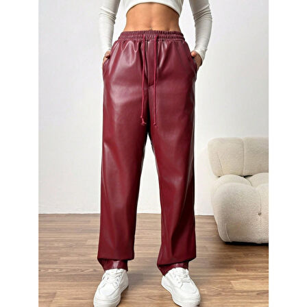 Lucky Life Kadın Yüksel Bel Bağcıklı Deri Pantolon