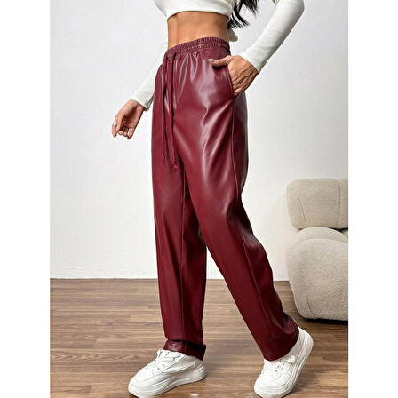 Lucky Life Kadın Yüksel Bel Bağcıklı Deri Pantolon