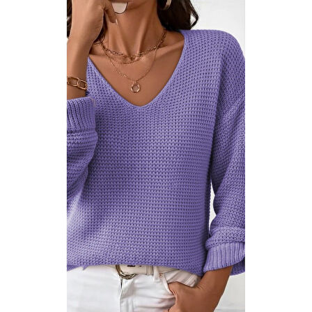 Lucky Life Kadın Uzun Kollu V Yakalı Düğmeli Triko Bluz