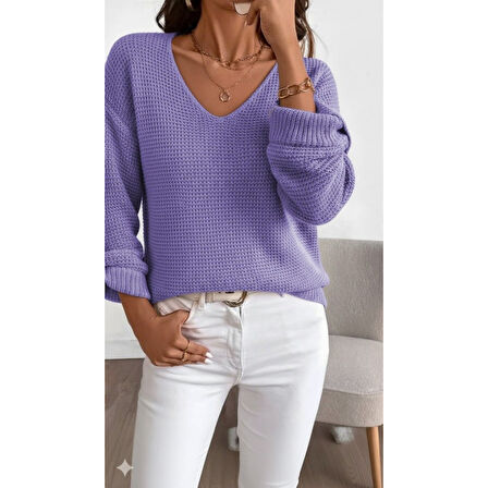 Lucky Life Kadın Uzun Kollu V Yakalı Düğmeli Triko Bluz