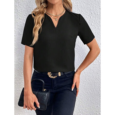 Lucky Life Kadın Kısa Kollu V Yakalı Ithal Krep Elbise