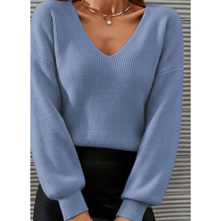 Lucky Life Kadın Uzun Kollu V Yakalı Triko Bluz