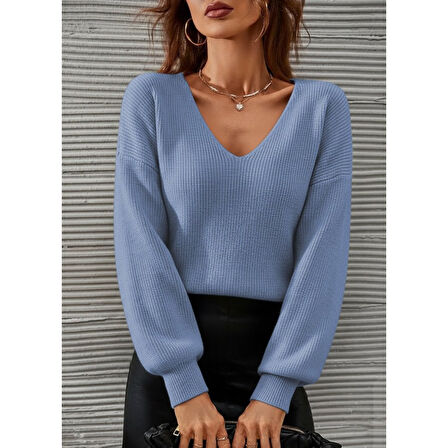 Lucky Life Kadın Uzun Kollu V Yakalı Triko Bluz